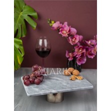 Miarik Design Dekoratif Gri Dikdortgen Mermer Pirinc Gümüş Ayaklı Sunum Tabağı