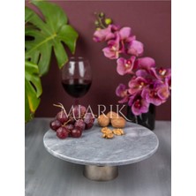 Miarik Design Dekoratif Gri Mermer Pirinc Gümüş Ayaklı Sunum Tabağı