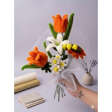Lesa Flowers El Yapımı Özel Tasarım Şönil Buket - Turuncu & Beyaz Bahar Esintisi - Turuncu Lale & Ayçiçeği Kombini