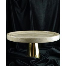 Miarik Design Dekoratif Bej Kenarlı Mermer Pirinc Gold Ayaklı Sunum Tabağı