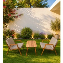 Dekoroom's VEİNTO 1-1 BAHÇE BALKON MOBİLYASI,SEHPALI,KAHVE İSKELET,KUMAŞ RENGİ 04 CAPPUCCİNO EKOSELİ