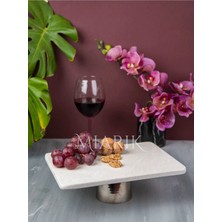 Miarik Design Dekoratif Beyaz Dikdortgen Mermer Pirinc Gümüş Ayaklı Sunum Tabağı