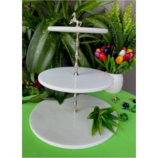 Miarik Design Doğal Mermer At Pirinç Çubuklu Servis Sunum Tabağı , Kek Pasta Standı