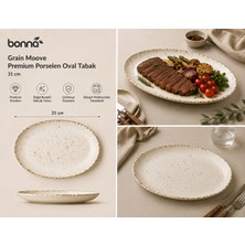 Bonnami Bonna Grain Moove Premium Porselen Oval Tabak 31 cm - Doğal Benekli Dokulu Şık Büyük Boy Servis ve Sunum Tabağı