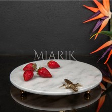 Miarik Design Dekoratıf Mermer Yuvarlak Sunum Tabağı Tepsisi Aksesuarlı ve Top Ayaklı