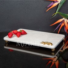 Miarik Design Dekoratif Bej Mermer Aksesuar Detaylı Dikdörtgen Sunum Tepsısı Servis Tabağı Tepsi