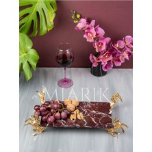 Miarik Design Dekoratıf Gold Kat Detaylı Bordo Dıkdortgen Mermer Sunum Servıs Tabagı