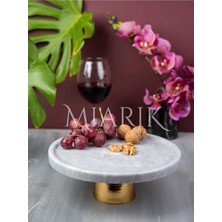 Miarik Design Dekoratif Gri Mermer Pirinc Gold Ayaklı Sunum Tabağı
