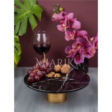 Miarik Design Dekoratif Siyah Mermer Pirinc Gold Ayaklı Sunum Tabağı