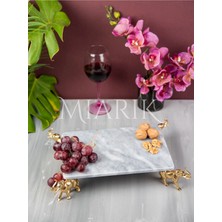 Miarik Design Dekoratıf Gold Fıl Detaylı Dıkdortgen Mermer Sunum Servıs Tabagı