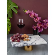 Miarik Design Dekoratif Leylak Dikdortgen Mermer Pirinc Gold Ayaklı Sunum Tabağı