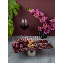 Miarik Design Dekoratif Bordo Dikdortgen Mermer Pirinc Gümüş Ayaklı Sunum Tabağı