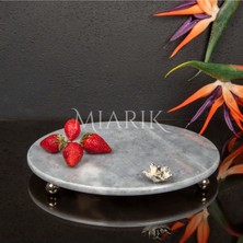 Miarik Design Dekoratıf Grı Mermer Yuvarlak Sunum Tabağı Tepsisi Aksesuarlı ve Top Ayaklı