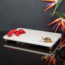 Miarik Design Dekoratif Bej Mermer Aksesuar Detaylı Dikdörtgen Sunum Tepsısı Servis Tabağı Tepsi