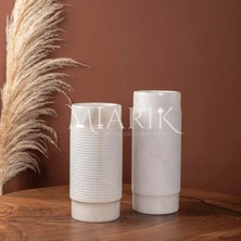 Miarik Design Dekoratıf Beyaz Renk 2lı Patlatma Mermer Uzun Vazo