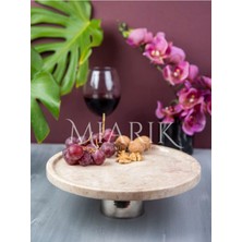 Miarik Design Dekoratif Bej Mermer Pirinc Gümüş Ayaklı Sunum Tabağı
