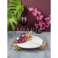 Miarik Design Dekoratif Leylak Mermer Pirinç Gold At Ayaklı Sunum Tabağı