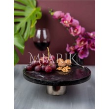 Miarik Design Dekoratif Siyah Mermer Pirinc Gümüş Ayaklı Sunum Tabağı