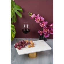 Miarik Design Dekoratif Beyaz Dikdortgen Mermer Pirinc Gold Ayaklı Sunum Tabağı