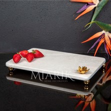 Miarik Design Dekoratif Bej Mermer Aksesuar Detaylı Dikdörtgen Sunum Tepsısı Servis Tabağı Tepsi