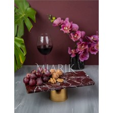 Miarik Design Dekoratif Bordo Dikdortgen Mermer Pirinc Gold Ayaklı Sunum Tabağı