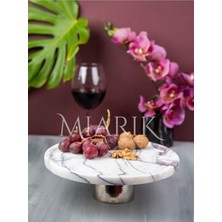 Miarik Design Dekoratif Leylak Mermer Pirinc Gümüş Ayaklı Sunum Tabağı