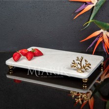 Miarik Design Dekoratif Bej Mermer Aksesuar Detaylı Dikdörtgen Sunum Tepsısı Servis Tabağı Tepsi