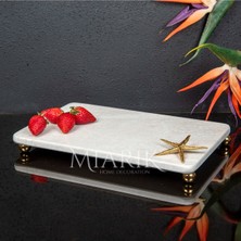 Miarik Design Dekoratif Bej Mermer Aksesuar Detaylı Dikdörtgen Sunum Tepsısı Servis Tabağı Tepsi