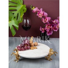 Miarik Design Dekoratif Bej Mermer Pirinç Gold At Ayaklı Sunum Tabağı