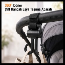 Tg Tek-İş Global 360° Döner Çift Kancalı Eşya Taşıma Aparatı – Bebek Arabası, Bisiklet ve Motosiklet Için Güçlü Çanta Askısı