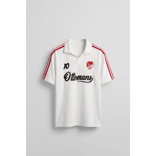Abluka Online Erkek Oversize Ay Yıldız Detaylı Polo Yaka Forma T-Shirt Ekru