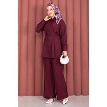 Asm Kemerli Tunik Pantolon İkili Takım Bordo