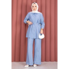 Asm Kemerli Tunik Pantolon İkili Takım Bebe Mavisi