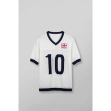Abluka Online Erkek Oversize Futbol V Yaka Triko Forma T-Shirt Ekru