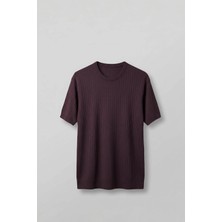 Abluka Online Erkek Regular Fit Fitilli Triko Bisiklet Yaka T-Shirt Bordo