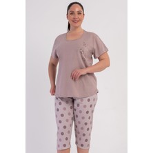 Vienetta Pamuklu Kadın Büyük Beden Kısa Kol Kaprili Pijama Takım, 602011