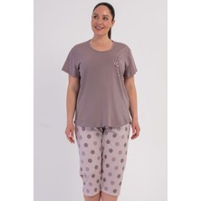 Vienetta Pamuklu Kadın Büyük Beden Kısa Kol Kaprili Pijama Takım, 602011