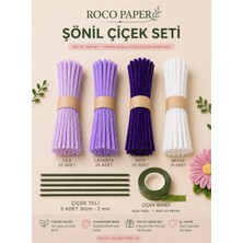 Roco Paper Co. Şönil Çiçek Yapım SETI-100LÜ, Dıy Şönil Tel, Çiçek Teli ve Bant Kiti (Beyaz, Lila, Lavanta, Mor)