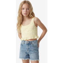 Koton Pamuklu Yuvarlak Yaka Askılı Brodeli Crop Bluz