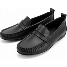 Ne&Ve Shoes Siyah Hakiki Deri Astarsız Esnek Kadın Günlük Şık ve Rahat Loafer