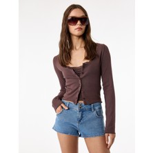 Koton Modal Karışımlı Dantel Detaylı Slim Fit Kısa Kollu U Yaka Hırka