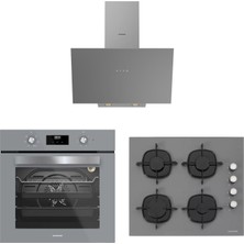 Silverline Gri Ankastre Set BO6502W02 Fırın CS5335W02 Cam Ocak 3481 Davlumbaz 3'lü Set