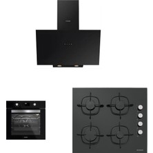 Silverline Siyah Ankastre Set BO6502W02 Fırın CS5335W02 Cam Ocak 3481 Davlumbaz 3'lü Set