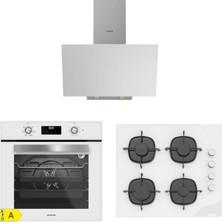 Silverline Beyaz Ankastre Set BO6502W02 Fırın CS5335W02 Cam Ocak 3481 Davlumbaz 3'lü Set