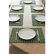 Rona Home Yeşil Çiçekli Amerikan Servis 6'lı Set Leke Tutmaz Dikdörtgen Kumaş Supla Tabak Altlığı 35X45