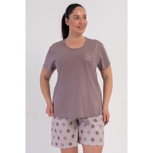 Vienetta Pamuklu Kadın Büyük Beden Kısa Kol Şortlu Pijama Takım, 602003