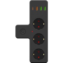 Ftr-12 Termal Akım Korumalı Isıya Dayanıklı 3’lü Priz 3x USB 1x Type-C