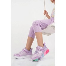Ruffon Lila Fuşya Cırtlı Işıklı Kız Çocuk Spor Ayakkabı 1035 F