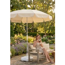 Aquafit 10 Metal Telli Tente Krem - Plaj Balkon Bahçe Şemsiyesi - Eğilebilir - 200CM - Bidon Dahil