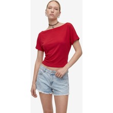 Koton Modal Karışımlı Slim Fit Yarasa Kol Kayık Yaka Tişört